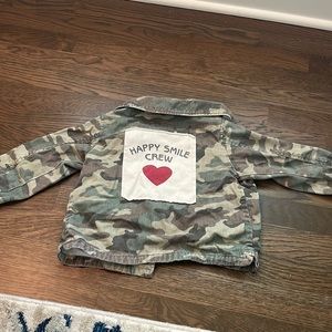 Zara camo happy smile crew jacket